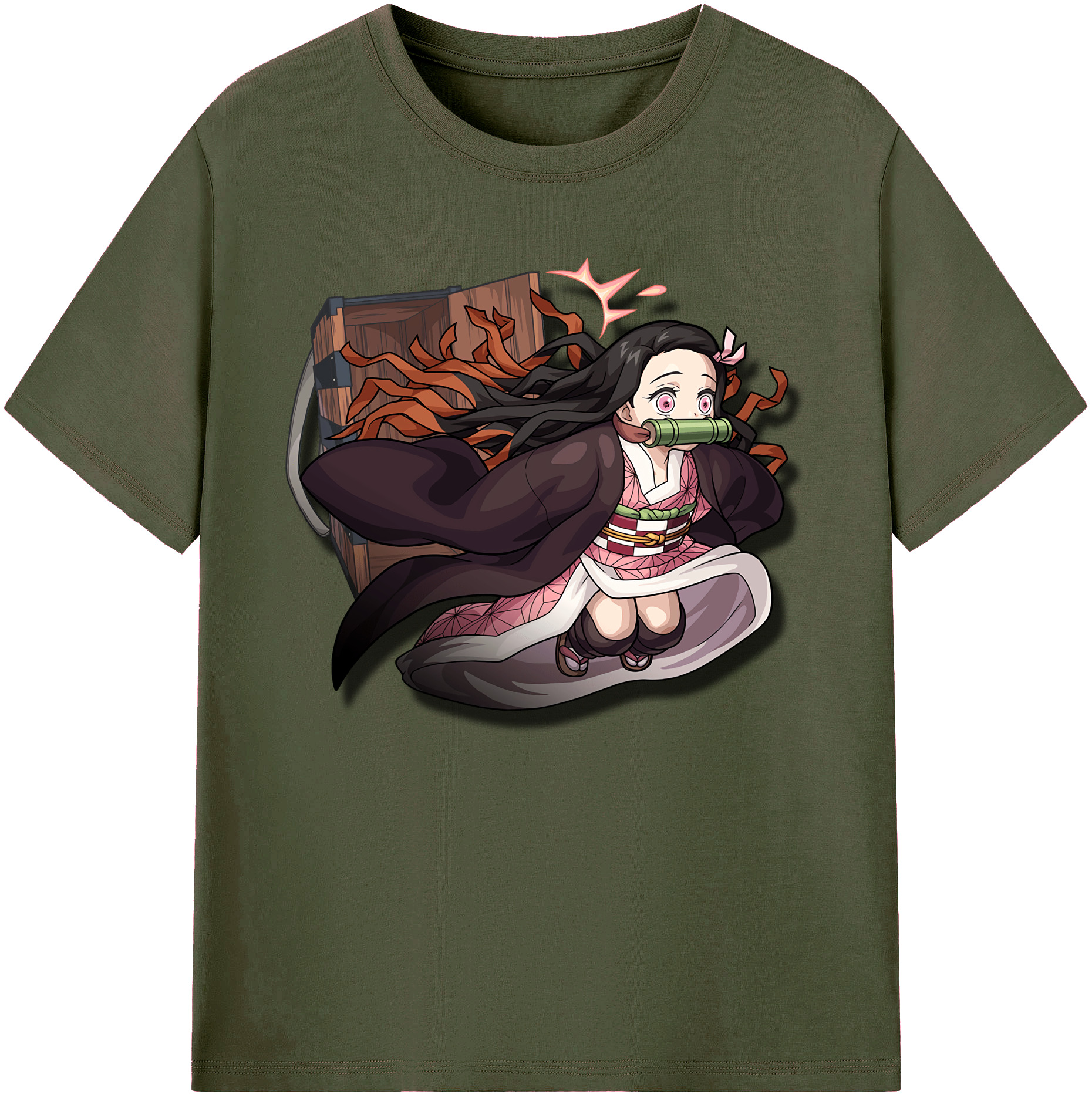 （画像用） 鬼滅の刃（きめつのやいば）竈門 禰󠄀豆子／かまど ねずこ Kamado Nezuko 綿100％ メンズ半袖Tシャツ｜肌触りやわらか＆通気性